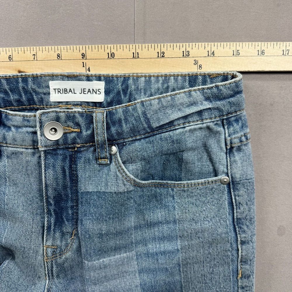 Tribal Jeans Womens 2 Audrey Mid Rise Straight Color Block‎ Denim Soft Crop Y2K - Picture 4 of 15